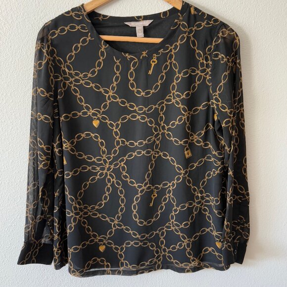 Banana Republic Black Chain Link Print Blouse Size Small - Picture 2 of 9